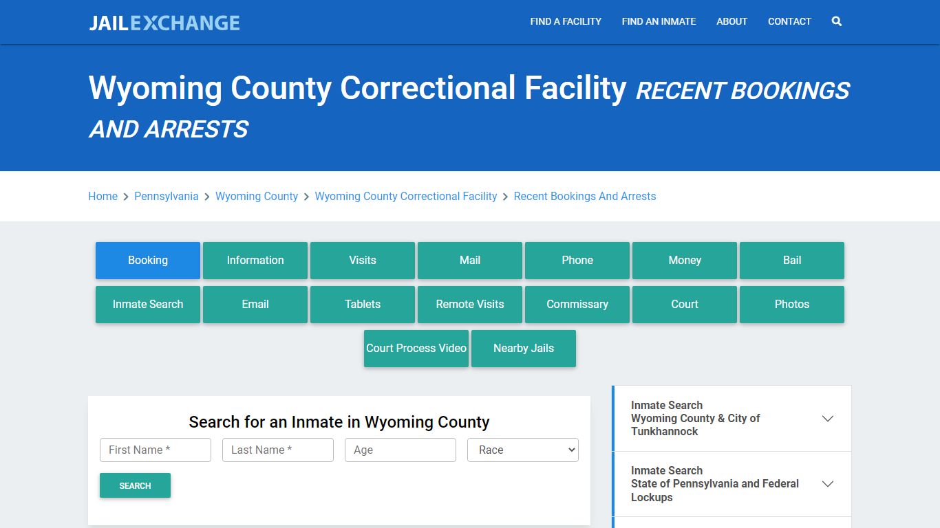 Wyoming County Correctional Facility PA Recent Arrests and Bookings